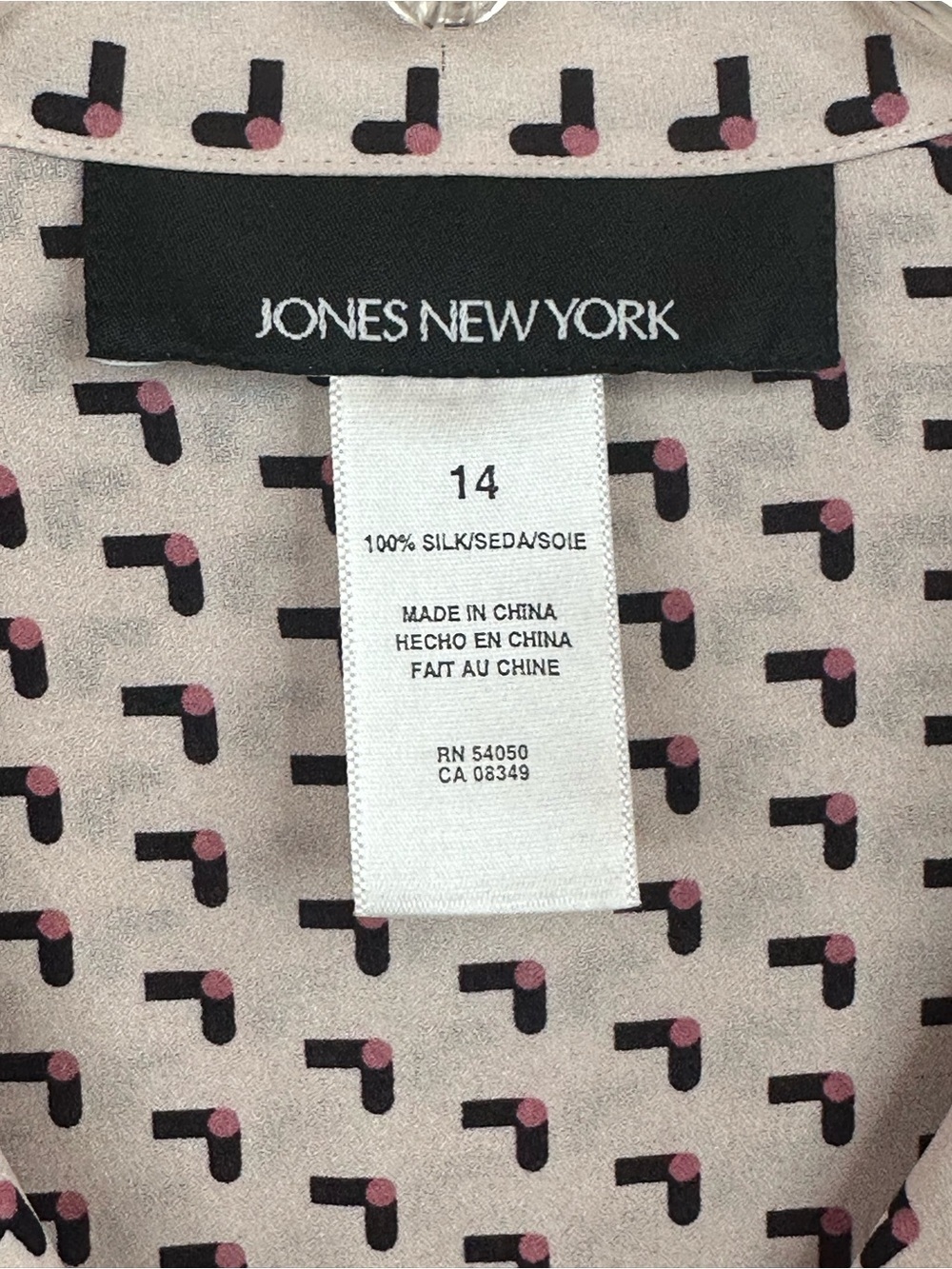 Jones New York Pink Button-Down Shirt with Black Micro Pattern, 100% Silk - Picture 2 of 10